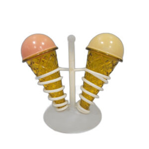 Vintage Ice Cream Cone Salt & Pepper Shakers with Stand Amber Plastic